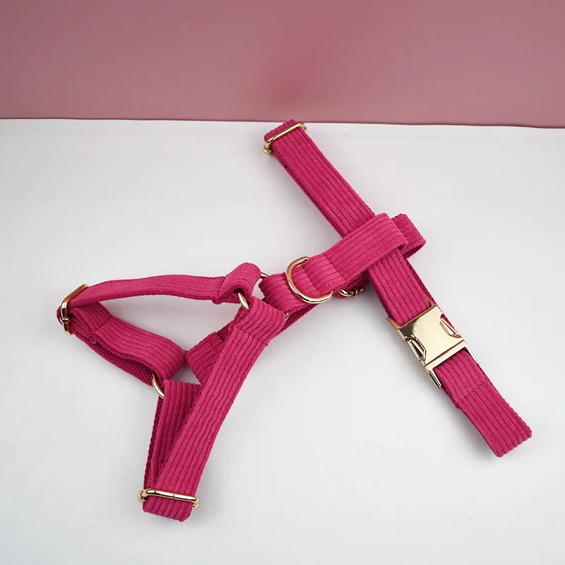 Vivid Pink Corduroy Dog Collar And Leash Set
