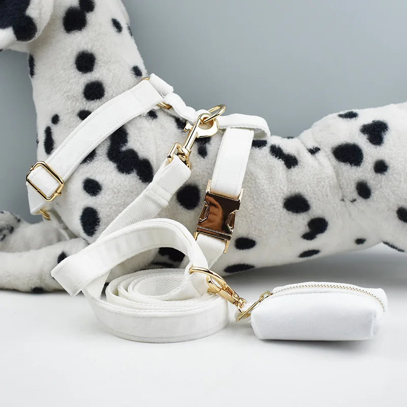 White Velvet Dog Collar And Leash Set