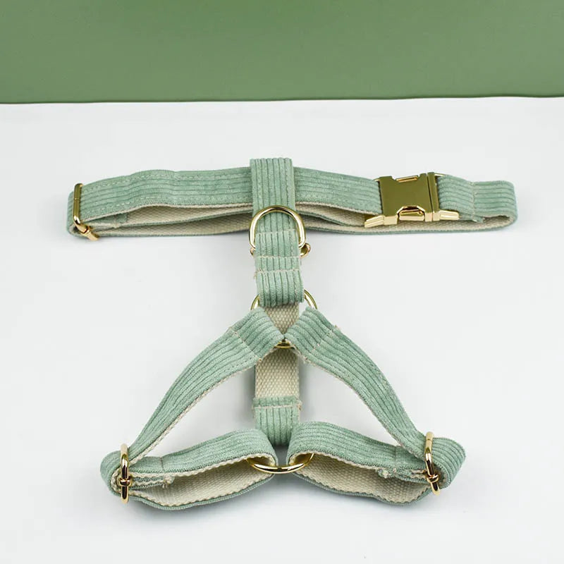 Light Green Corduroy Dog Collar And Leash Set