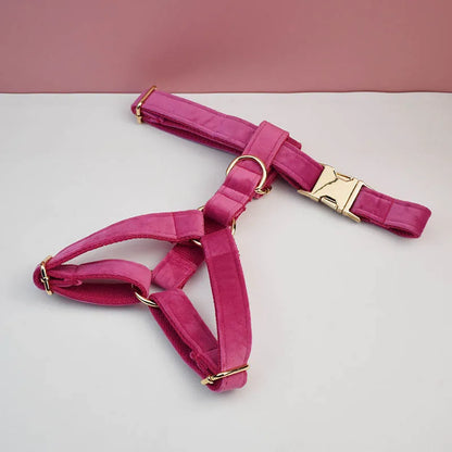 Rose Pink Velvet Dog Collar And Leash Set