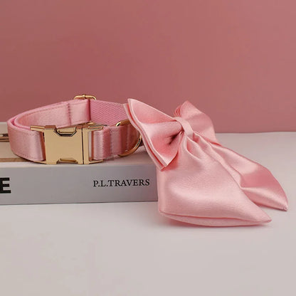 Silky Pink Dog Collar Set