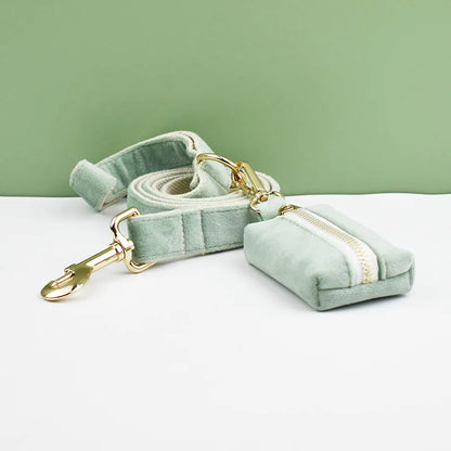 Mint Green Velvet Dog Collar And Leash Set