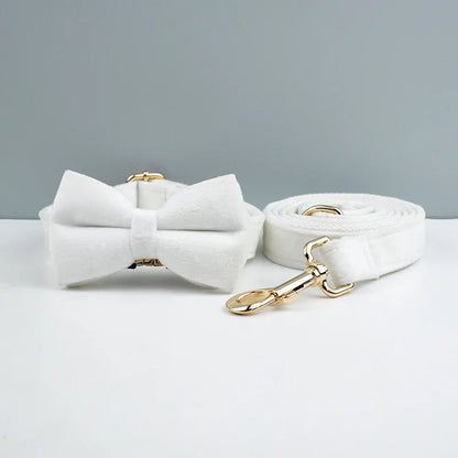 White Velvet Dog Collar And Leash Set
