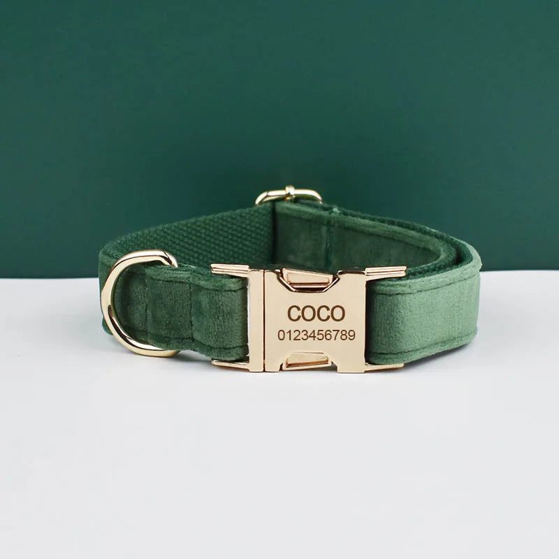 Forest Green Velvet Dog Collar And Leash Set