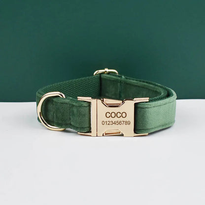 Forest Green Velvet Dog Collar And Leash Set