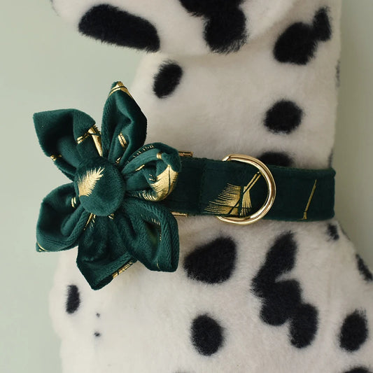 Green and Gold Floral Dog Collar Set