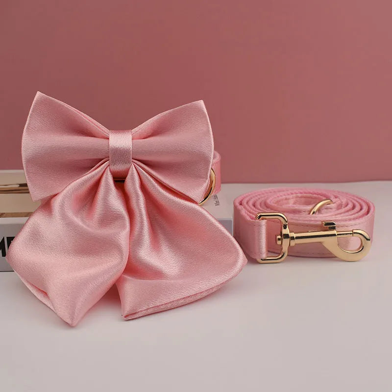 Silky Pink Dog Collar Set