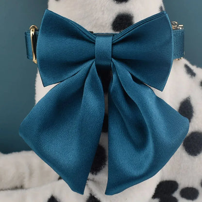 Vintage Blue Dog Collar and Bow Set